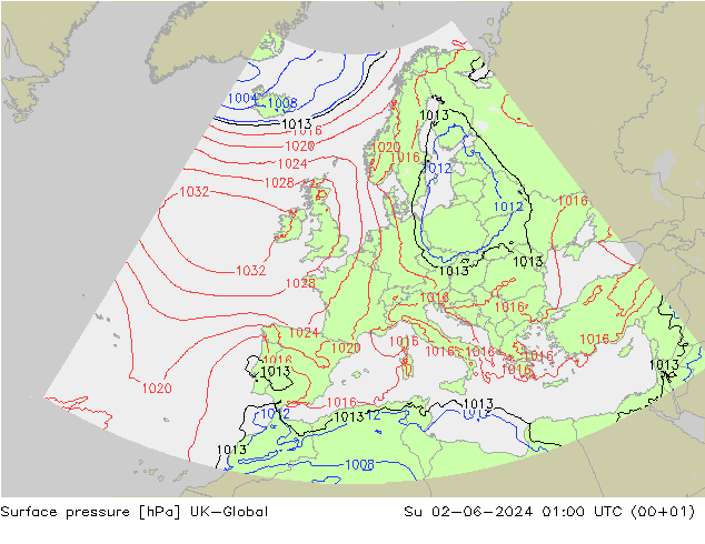 Presión superficial UK-Global dom 02.06.2024 01 UTC