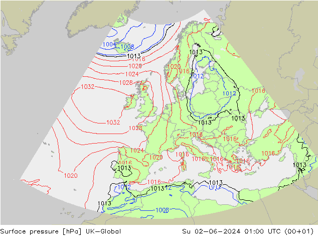 Surface pressure UK-Global Su 02.06.2024 01 UTC