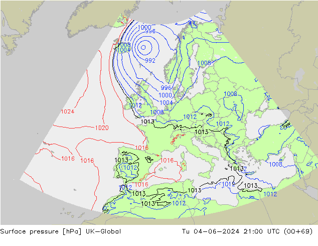 приземное давление UK-Global вт 04.06.2024 21 UTC