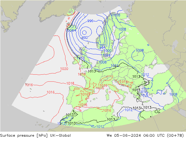 pression de l'air UK-Global mer 05.06.2024 06 UTC