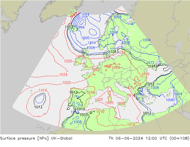 Surface pressure UK-Global Th 06.06.2024 12 UTC