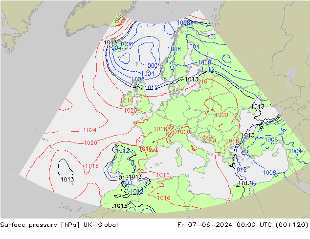 Luchtdruk (Grond) UK-Global vr 07.06.2024 00 UTC