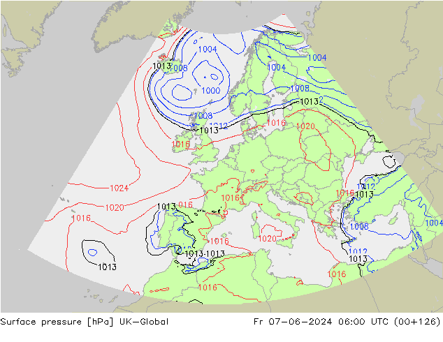 Presión superficial UK-Global vie 07.06.2024 06 UTC