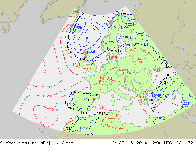Presión superficial UK-Global vie 07.06.2024 12 UTC
