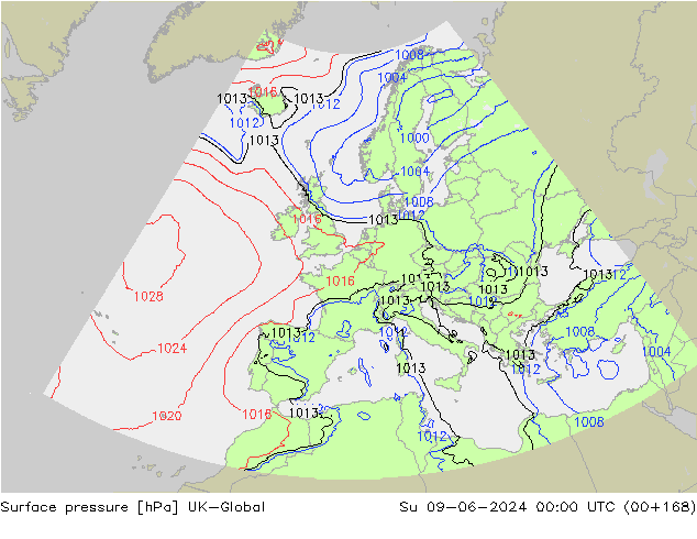 Surface pressure UK-Global Su 09.06.2024 00 UTC