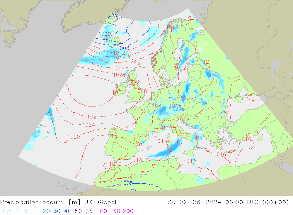 Precipitation accum. UK-Global Ne 02.06.2024 06 UTC