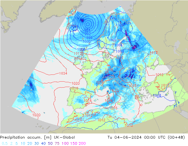 Toplam Yağış UK-Global Sa 04.06.2024 00 UTC