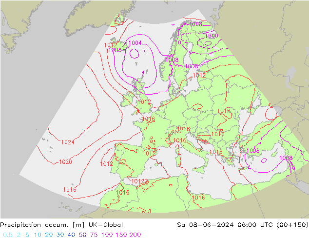 Precipitation accum. UK-Global сб 08.06.2024 06 UTC