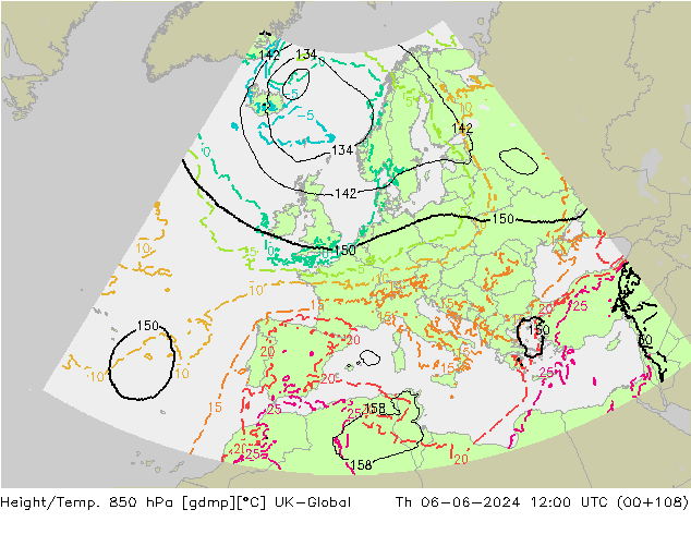 Height/Temp. 850 hPa UK-Global Do 06.06.2024 12 UTC