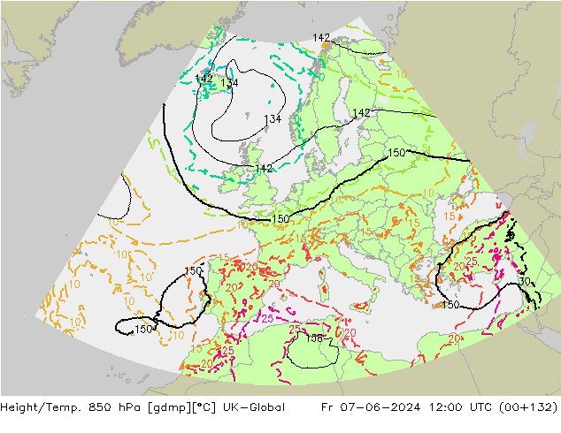 Hoogte/Temp. 850 hPa UK-Global vr 07.06.2024 12 UTC