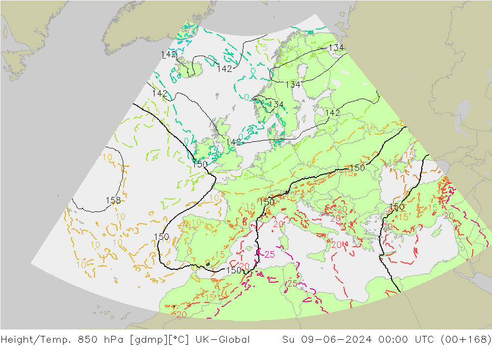 Geop./Temp. 850 hPa UK-Global dom 09.06.2024 00 UTC