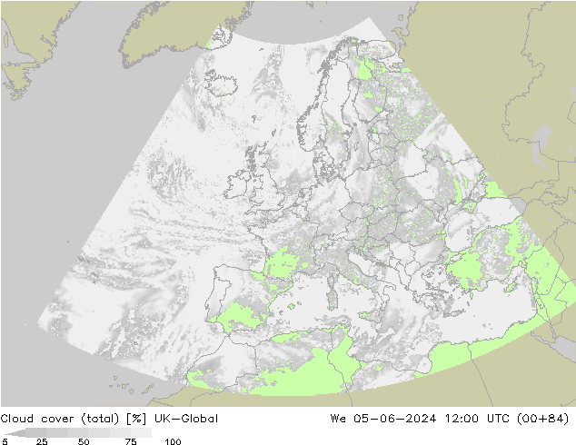 Cloud cover (total) UK-Global We 05.06.2024 12 UTC