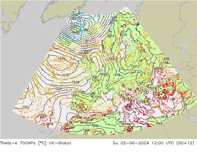 Theta-e 700гПа UK-Global Вс 02.06.2024 12 UTC