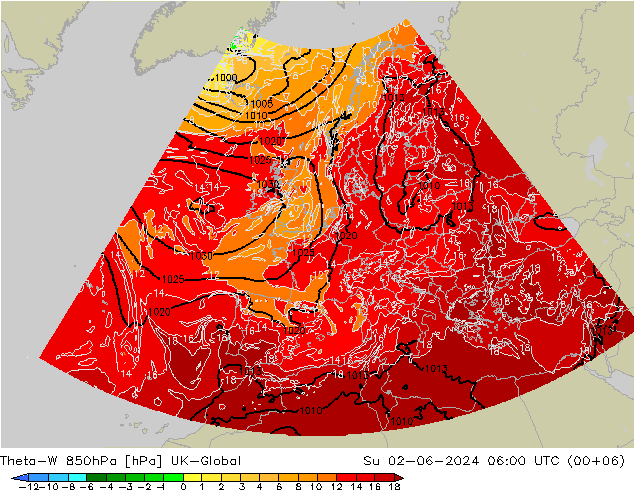 Theta-W 850hPa UK-Global Su 02.06.2024 06 UTC