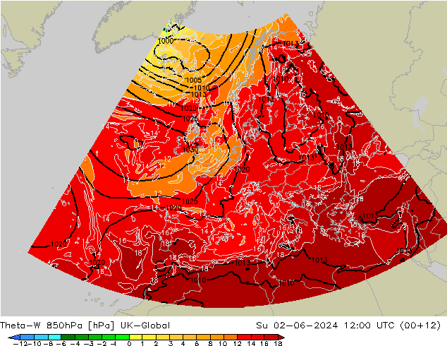 Theta-W 850гПа UK-Global Вс 02.06.2024 12 UTC