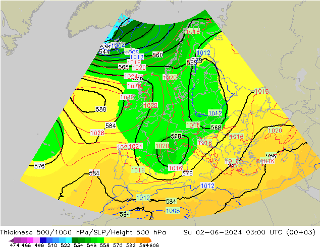 Schichtdicke 500-1000 hPa UK-Global So 02.06.2024 03 UTC