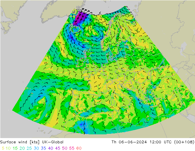 Wind 10 m UK-Global do 06.06.2024 12 UTC