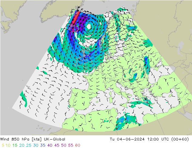 Wind 850 hPa UK-Global di 04.06.2024 12 UTC