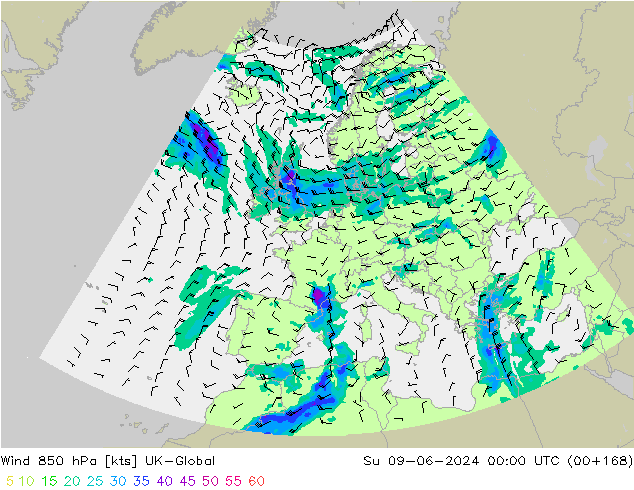 Vent 850 hPa UK-Global dim 09.06.2024 00 UTC