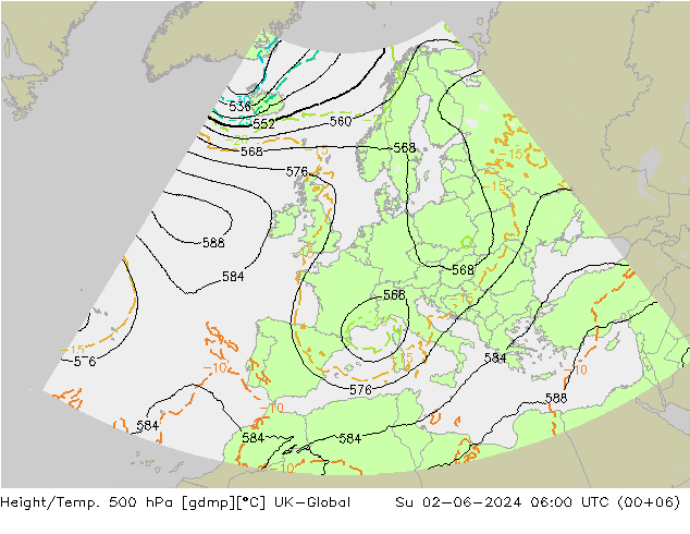 Height/Temp. 500 hPa UK-Global nie. 02.06.2024 06 UTC