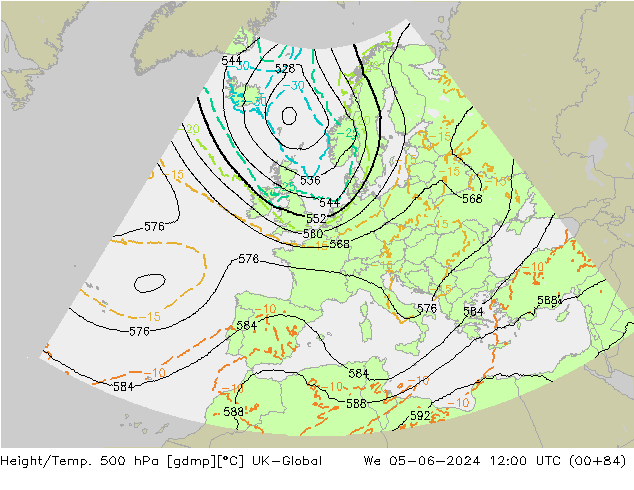 Yükseklik/Sıc. 500 hPa UK-Global Çar 05.06.2024 12 UTC