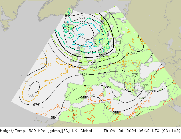 Yükseklik/Sıc. 500 hPa UK-Global Per 06.06.2024 06 UTC