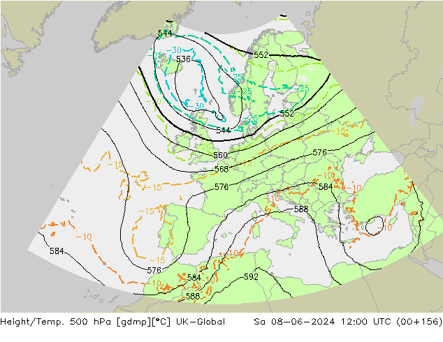 Height/Temp. 500 hPa UK-Global  08.06.2024 12 UTC