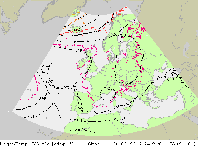 Height/Temp. 700 hPa UK-Global Ne 02.06.2024 01 UTC