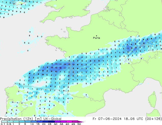 Precipitazione (12h) UK-Global ven 07.06.2024 06 UTC