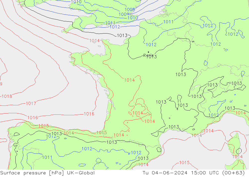 Atmosférický tlak UK-Global Út 04.06.2024 15 UTC