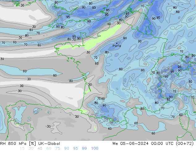 RH 850 hPa UK-Global St 05.06.2024 00 UTC