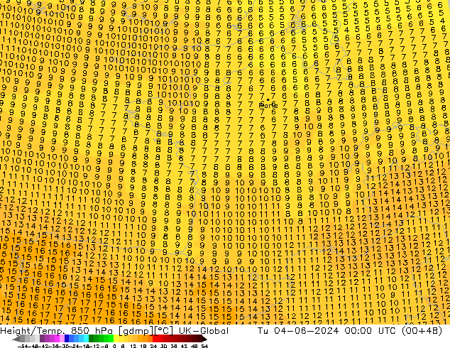 Yükseklik/Sıc. 850 hPa UK-Global Sa 04.06.2024 00 UTC