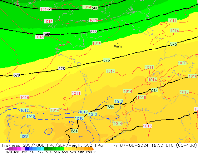 Dikte 500-1000hPa UK-Global vr 07.06.2024 18 UTC