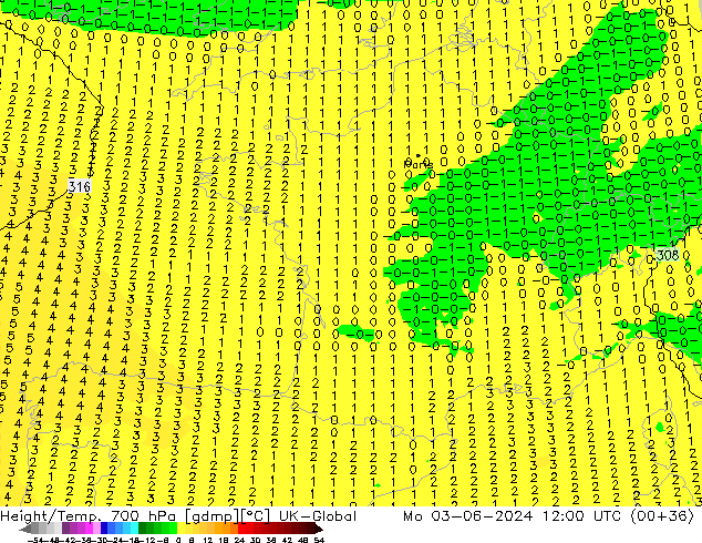 Hoogte/Temp. 700 hPa UK-Global ma 03.06.2024 12 UTC