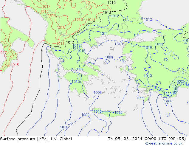 Pressione al suolo UK-Global gio 06.06.2024 00 UTC