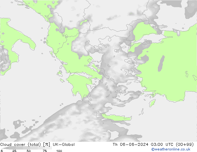 Cloud cover (total) UK-Global Th 06.06.2024 03 UTC