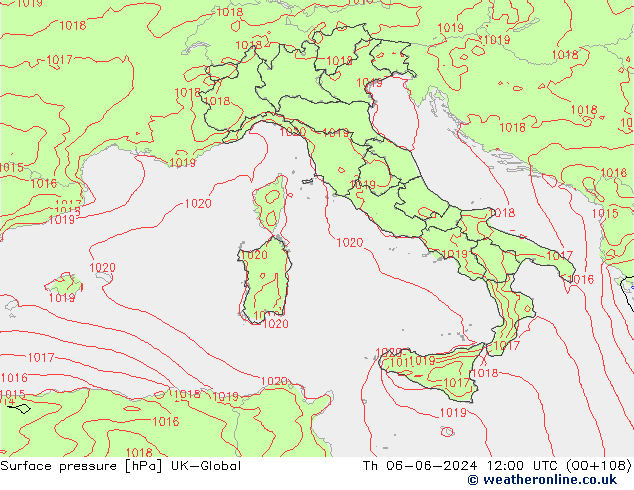 Atmosférický tlak UK-Global Čt 06.06.2024 12 UTC