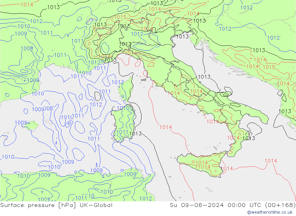 Atmosférický tlak UK-Global Ne 09.06.2024 00 UTC