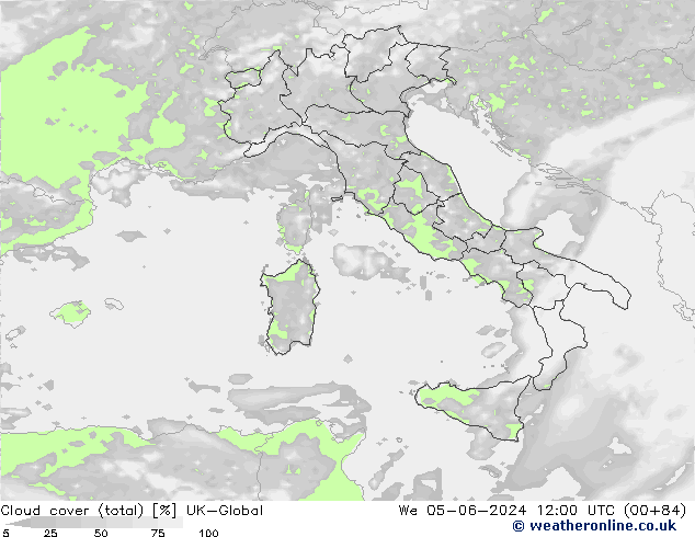 Nuages (total) UK-Global mer 05.06.2024 12 UTC