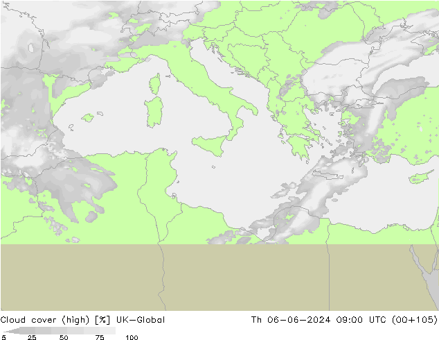 Cloud cover (high) UK-Global Th 06.06.2024 09 UTC