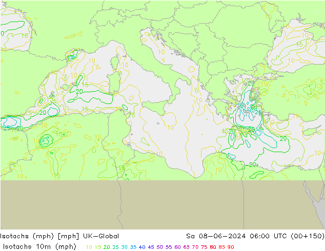 Isotachen (mph) UK-Global Sa 08.06.2024 06 UTC