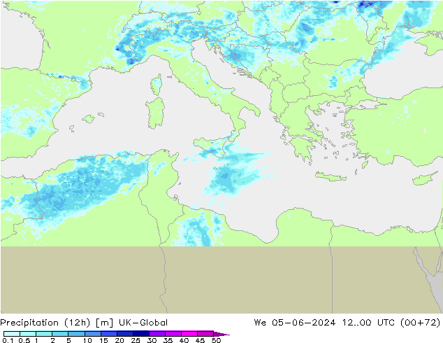 Precipitation (12h) UK-Global We 05.06.2024 00 UTC