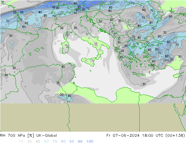 RH 700 hPa UK-Global Sex 07.06.2024 18 UTC