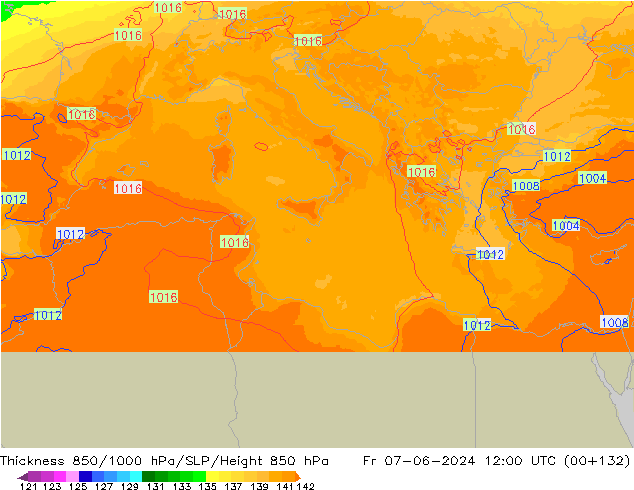 850-1000 hPa Kalınlığı UK-Global Cu 07.06.2024 12 UTC