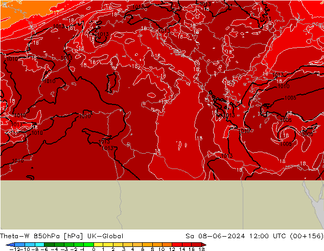 Theta-W 850hPa UK-Global Sa 08.06.2024 12 UTC