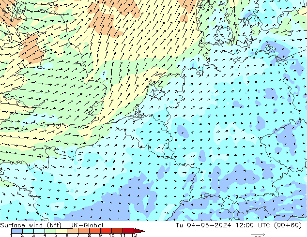 wiatr 10 m (bft) UK-Global wto. 04.06.2024 12 UTC
