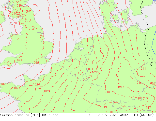 Surface pressure UK-Global Su 02.06.2024 06 UTC