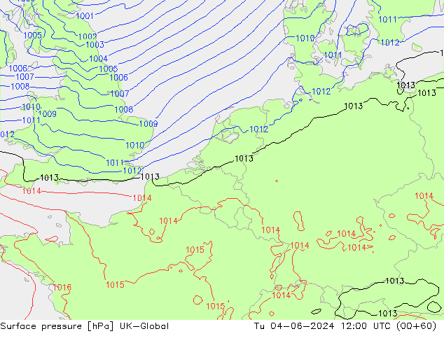 Atmosférický tlak UK-Global Út 04.06.2024 12 UTC