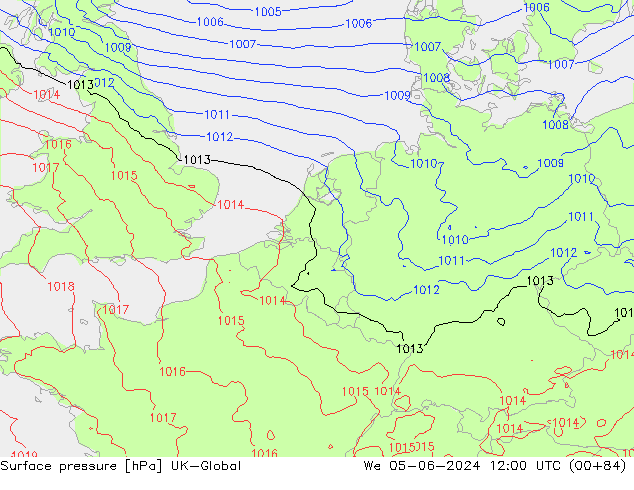 pressão do solo UK-Global Qua 05.06.2024 12 UTC