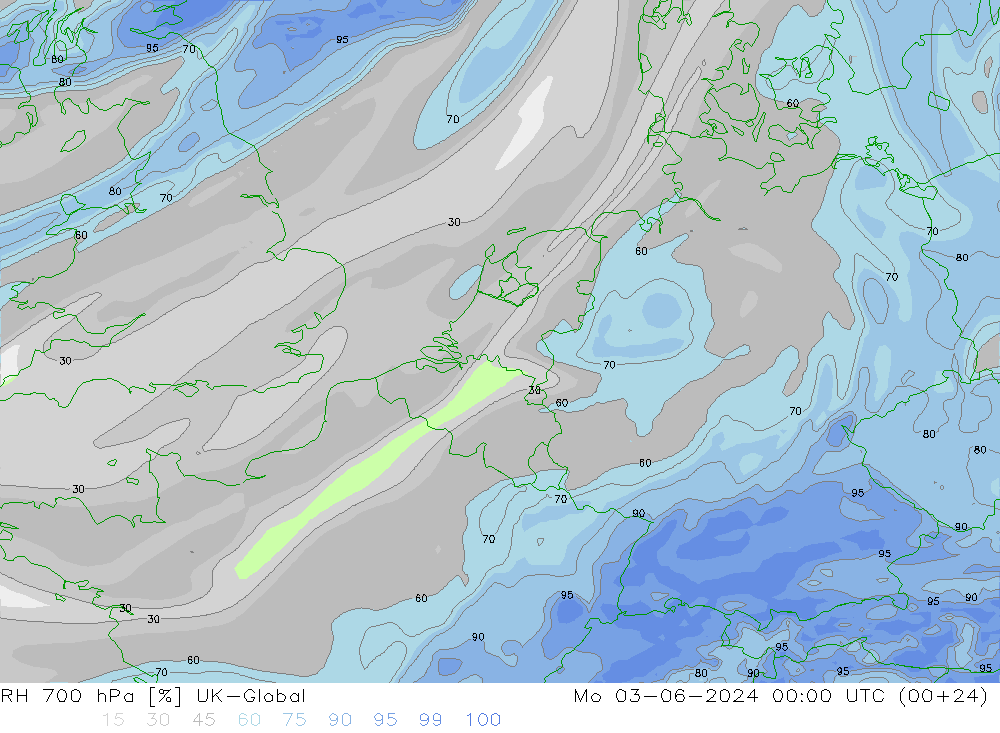 RH 700 hPa UK-Global pon. 03.06.2024 00 UTC